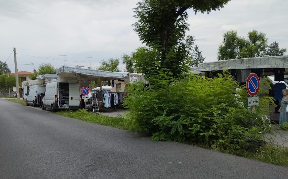 Ambulanti in mezzo a erba alta e bidoni, protesta per il mercato di Aurisina